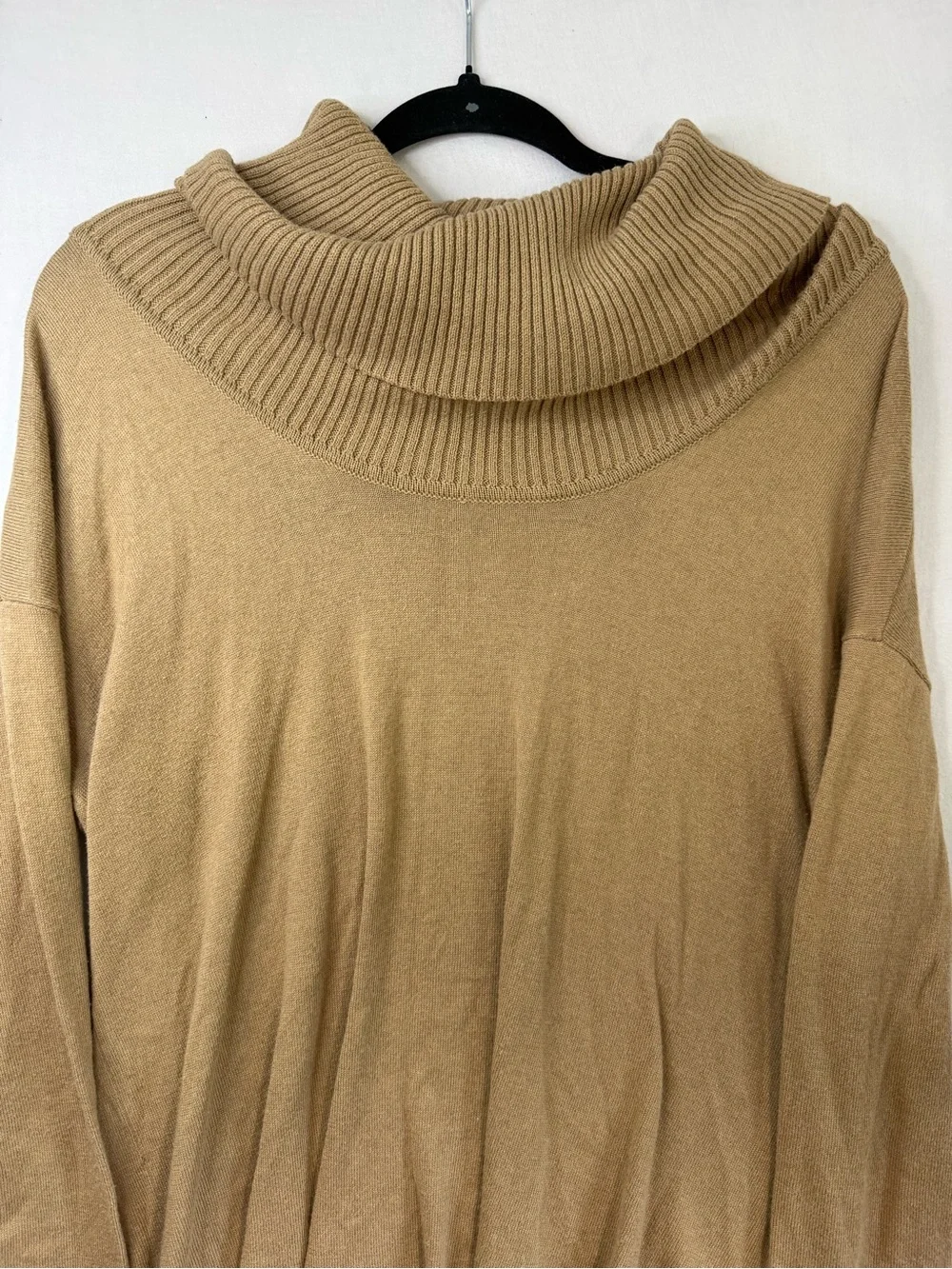 Michael Kors Fringe Hem Cowl Neck Sweater Oversized Fit - Camel Size Smallaa